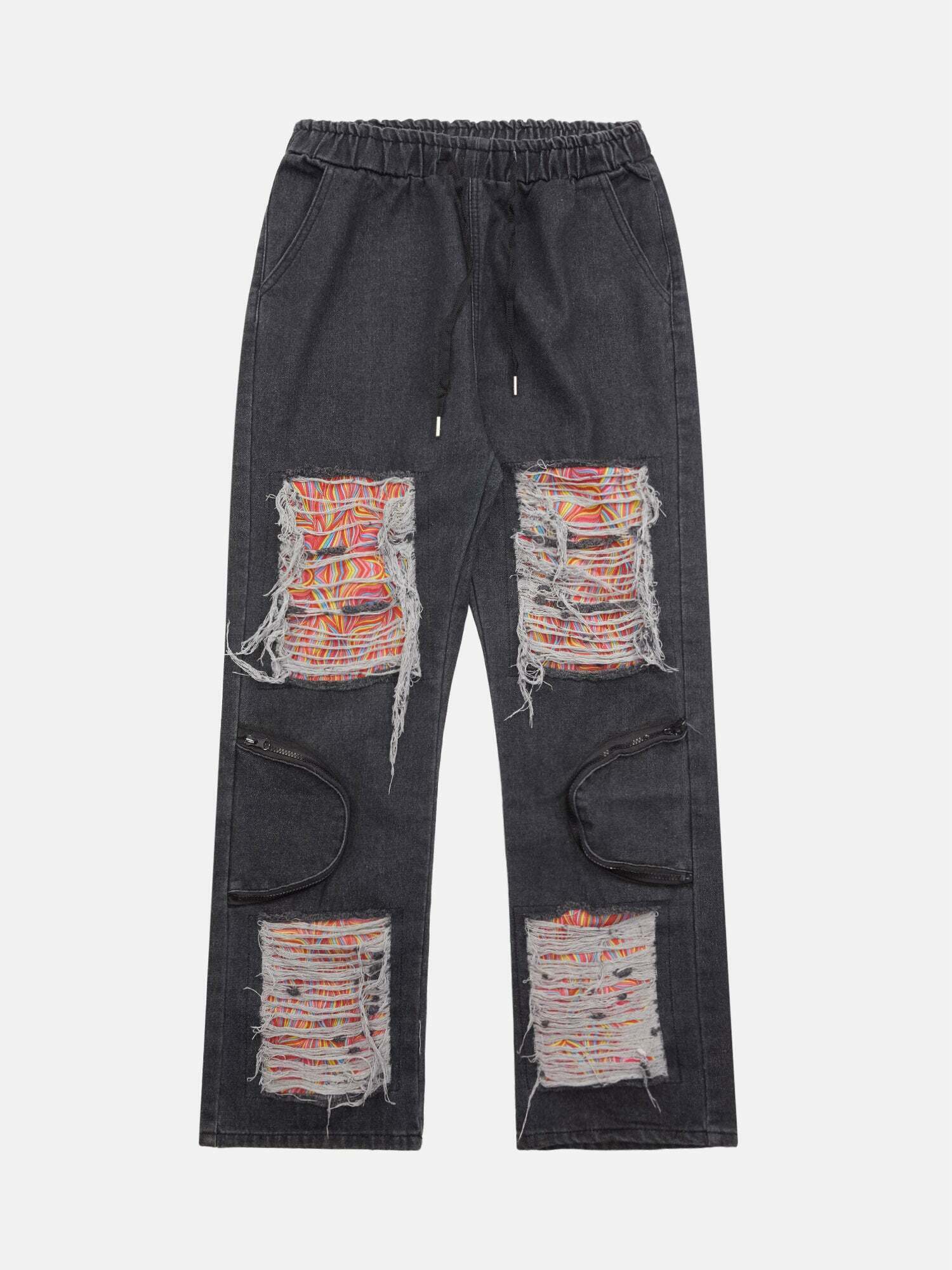 Gen Z Streetwear: Hip Hop Ripped Patch Jeans for Y2K Fashion