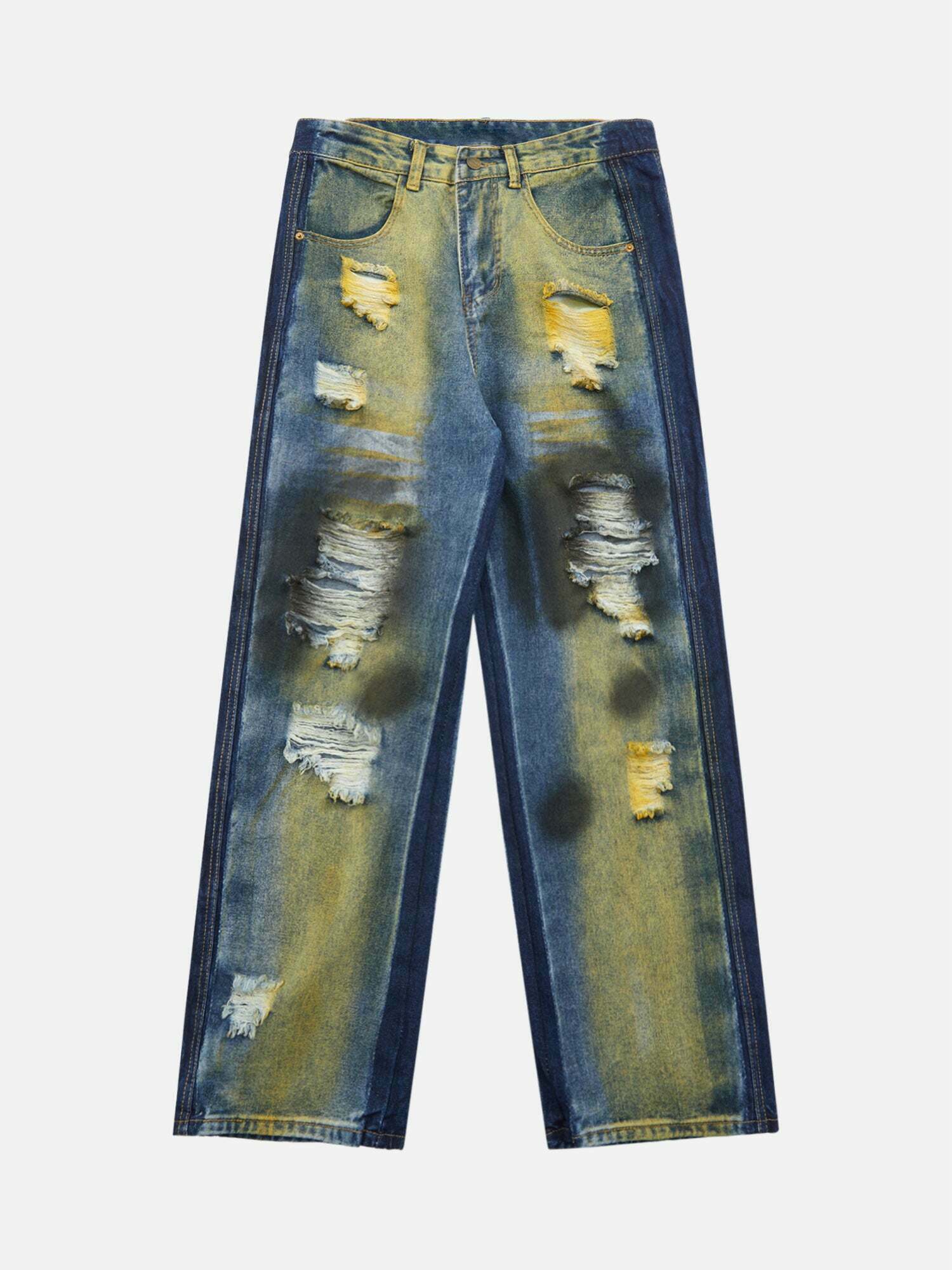 Gen Z Streetwear: Hip-hop Washed Distressed Spray-dyed Jeans