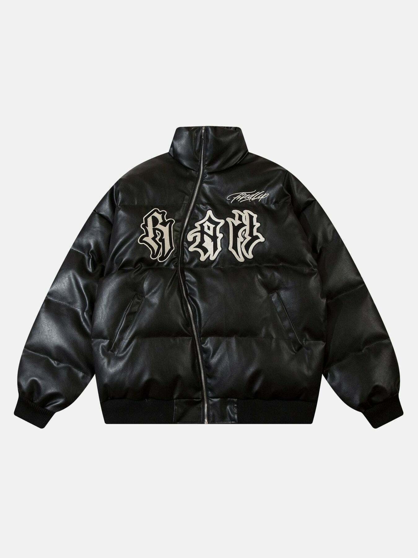 Gen Z Streetwear: Letter Embroidered Cotton Jacket with Diagonal Zipper