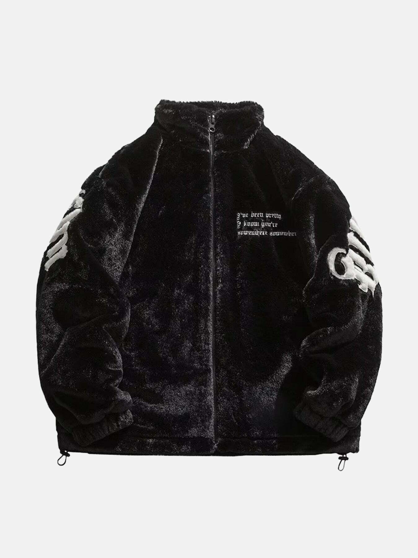 Gen Z Streetwear: Letter Embroidered Plush Jacket