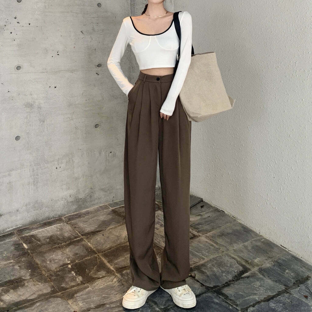 Gen Z Streetwear: Long-Sleeve Top & High-Waist Trousers Set