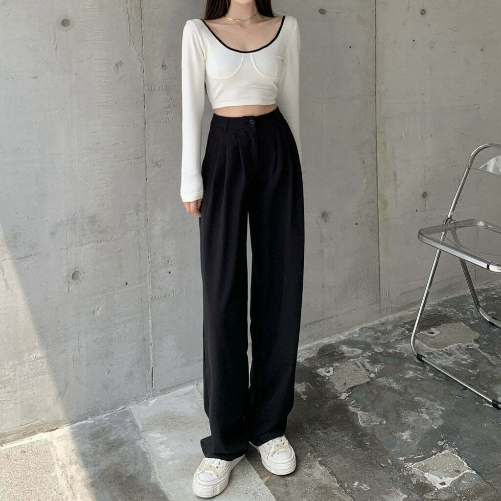 Gen Z Streetwear: Long-Sleeve Top & High-Waist Trousers Set