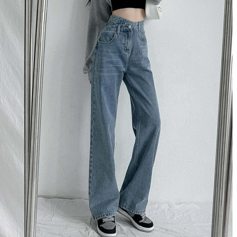 Gen Z Streetwear: Loose High-Rise Straight-Leg Jeans for Y2K Fashion