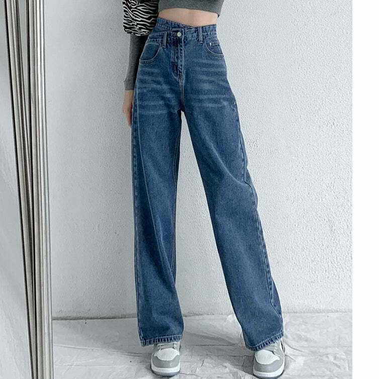 Gen Z Streetwear: Loose High-Rise Straight-Leg Jeans for Y2K Fashion