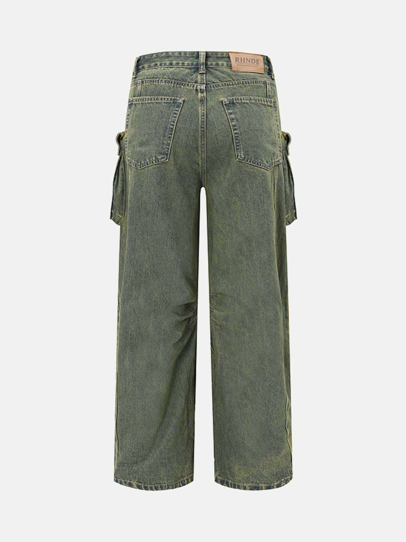 Gen Z Streetwear: Multi-Pocket Loose Jeans for Y2K Fashion - 1789