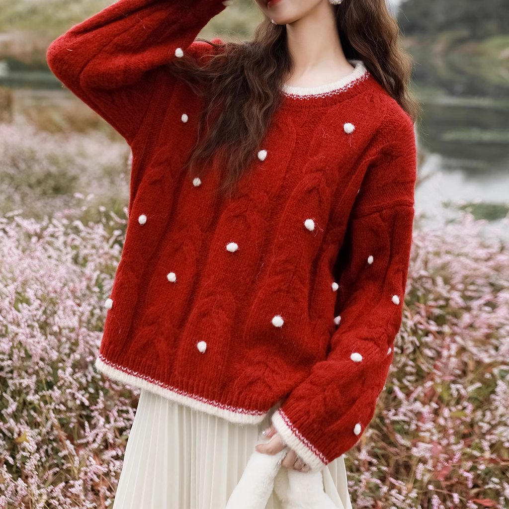 Gen Z Streetwear: Red Y2K Christmas Sweater for K-POP Fashion