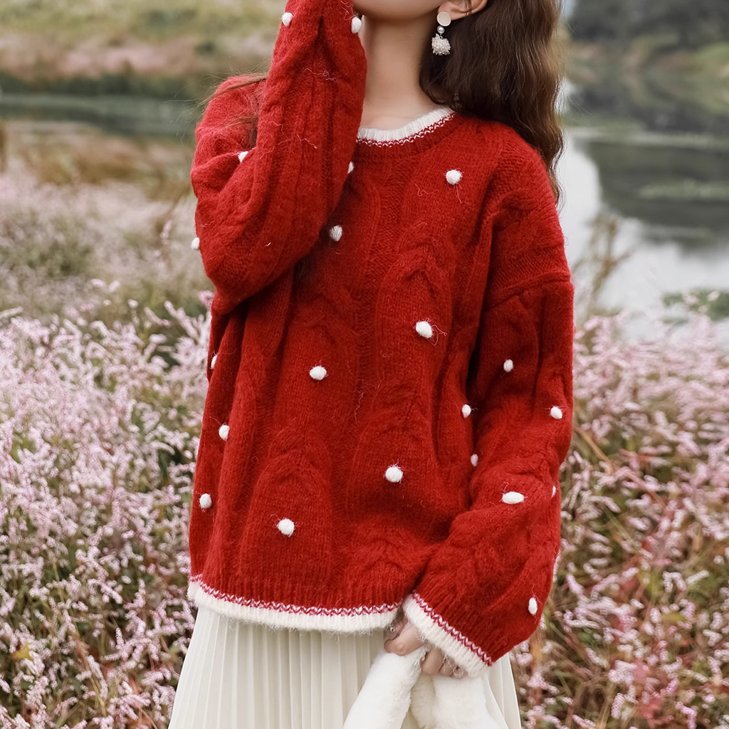 Gen Z Streetwear: Red Y2K Christmas Sweater for K-POP Fashion