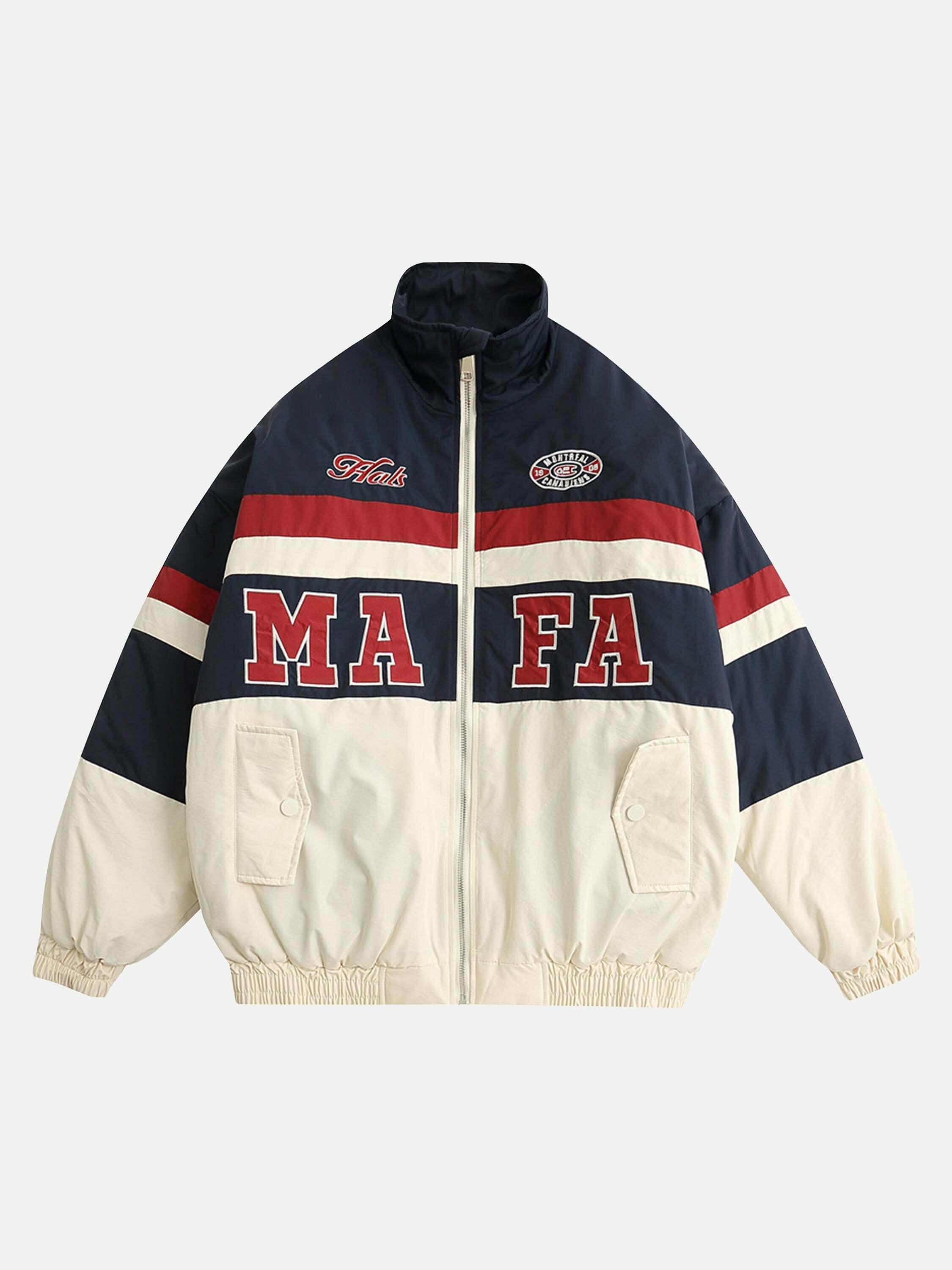 Gen Z Streetwear: Retro Letter Embroidery Color Block Cotton Jacket