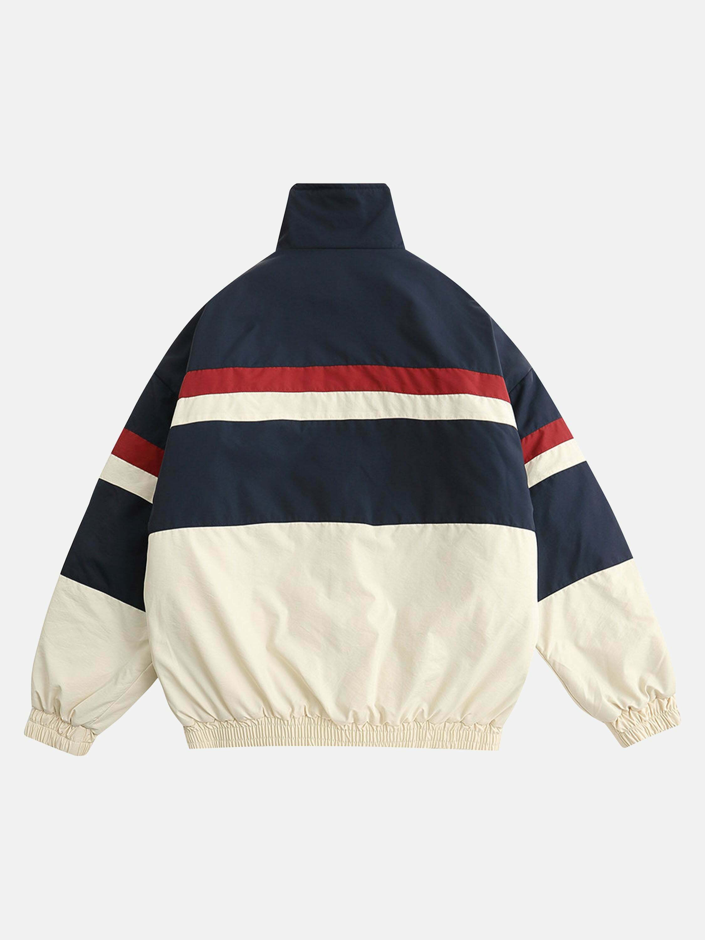 Gen Z Streetwear: Retro Letter Embroidery Color Block Cotton Jacket