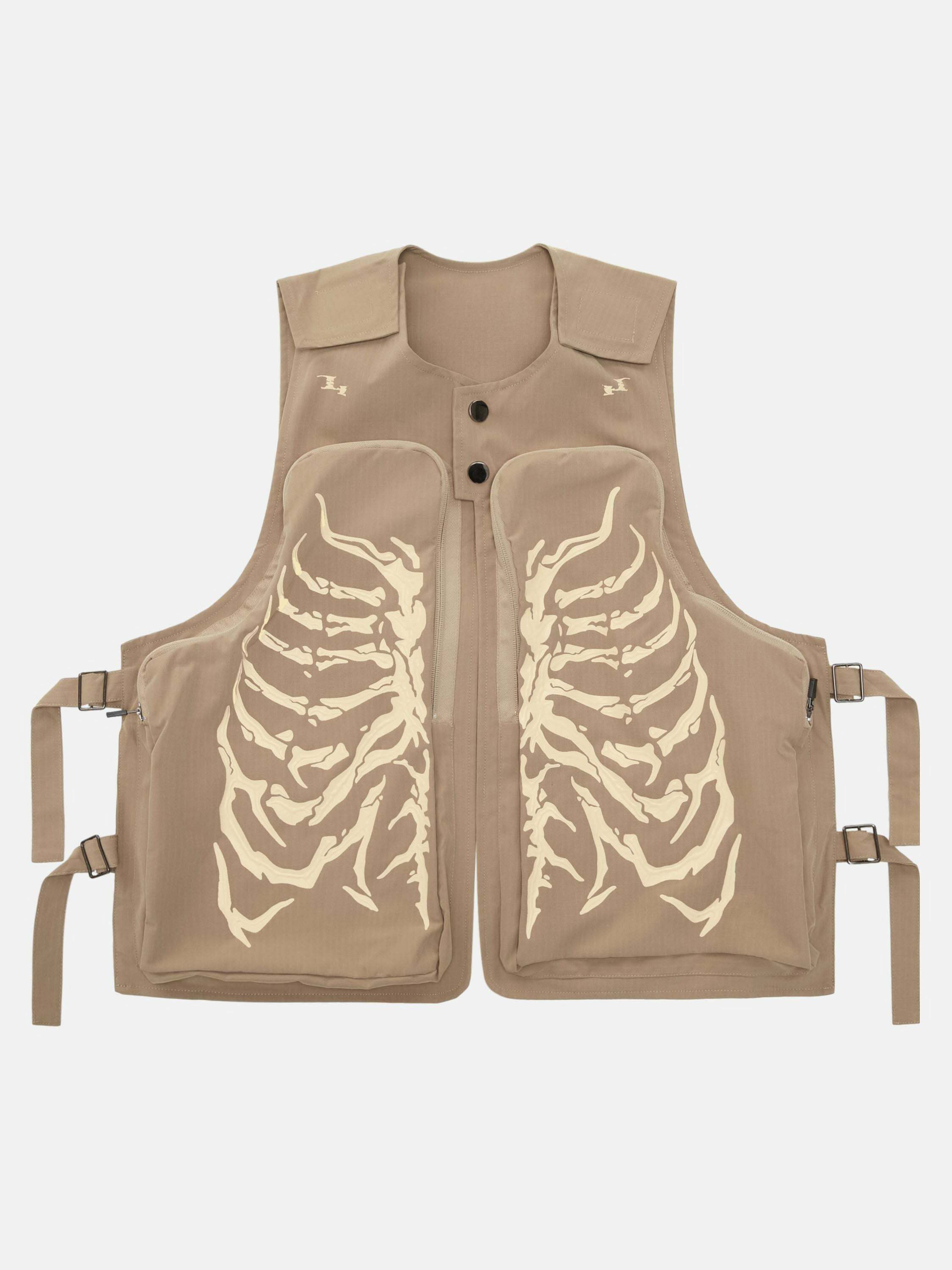 Gen Z Streetwear: Skeleton Print Padded Cargo Vest