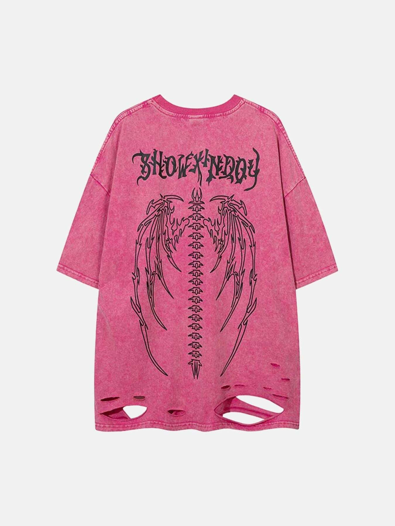 Gen Z Streetwear: Skeleton Wings Print Raglan Tee for K-POP & Y2K Fashion