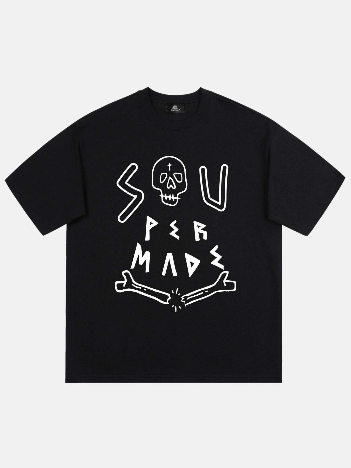 Gen Z Streetwear: Skull Print Tee for K-POP & Y2K Fashion