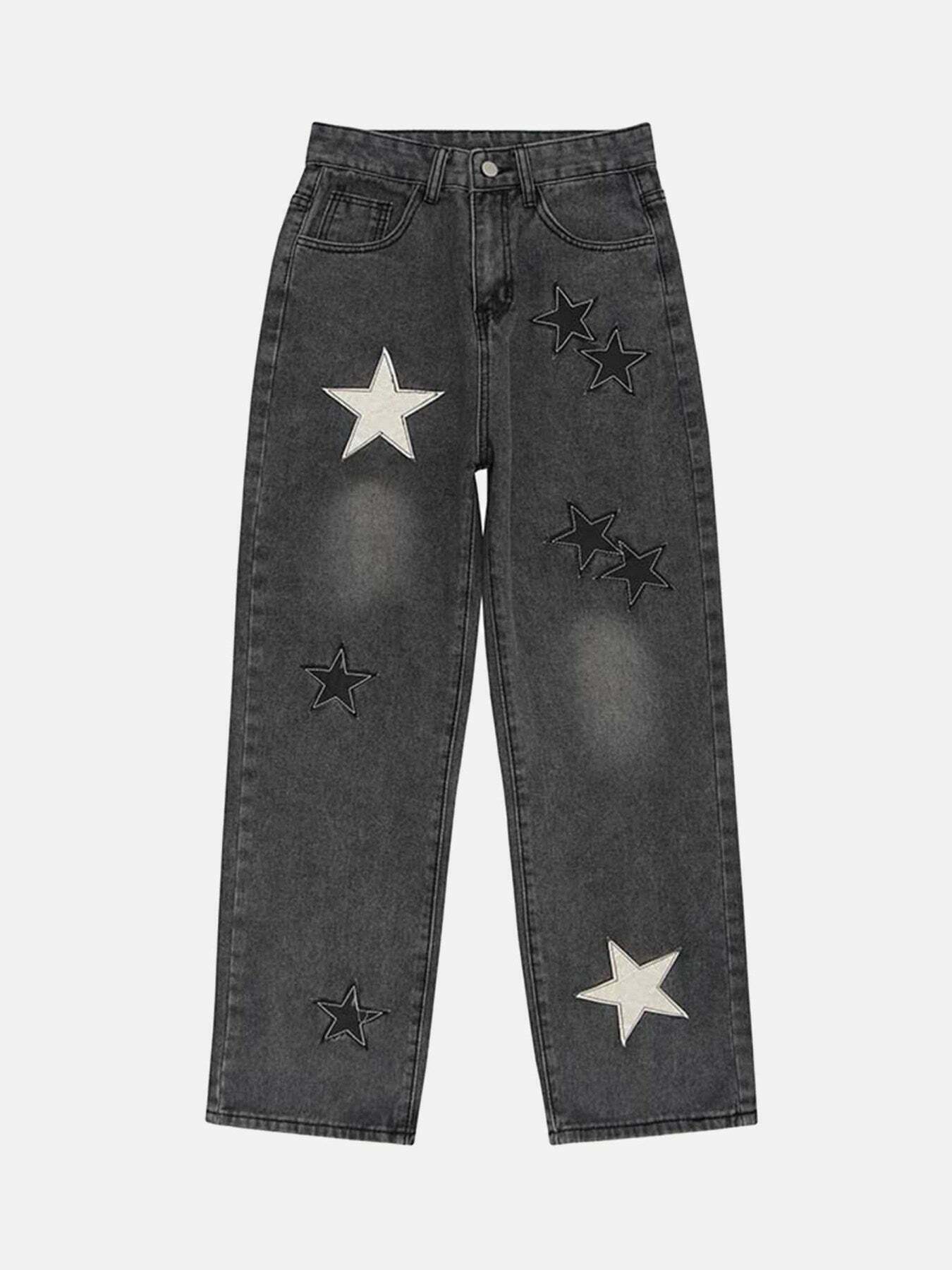 Gen Z Streetwear: Star Patch Embroidered Y2K Jeans for K-POP Fashion