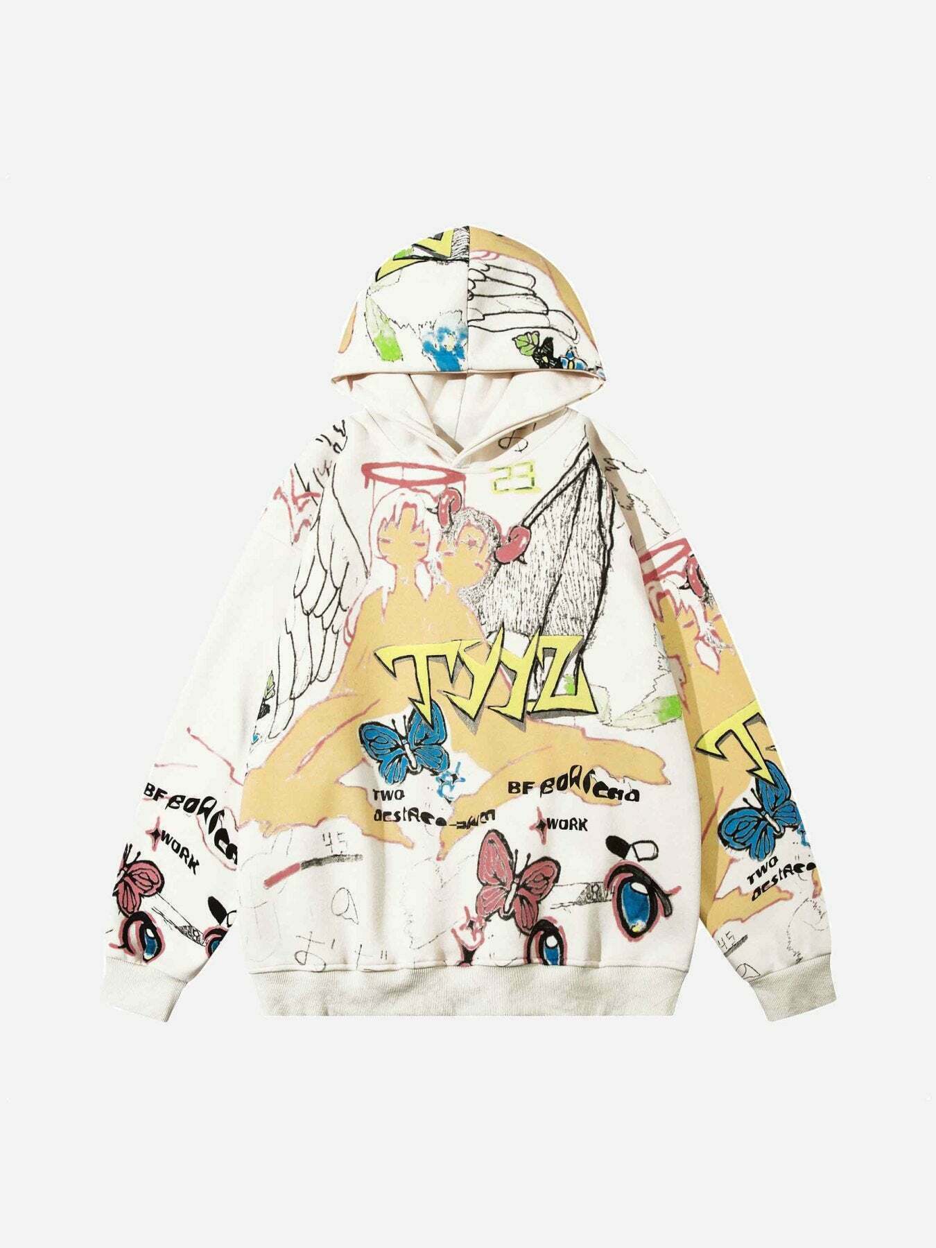 Gen Z Streetwear: Vibrant Graffiti Print Hoodie for K-POP & Y2K Fashion