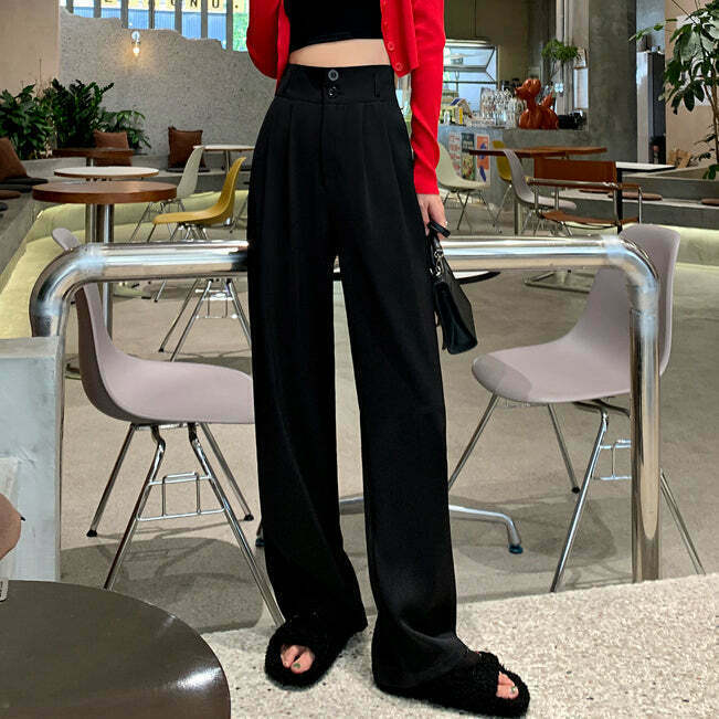 Gen Z Streetwear: Wide Leg High Waist Casual Suit Pants for Y2K Style