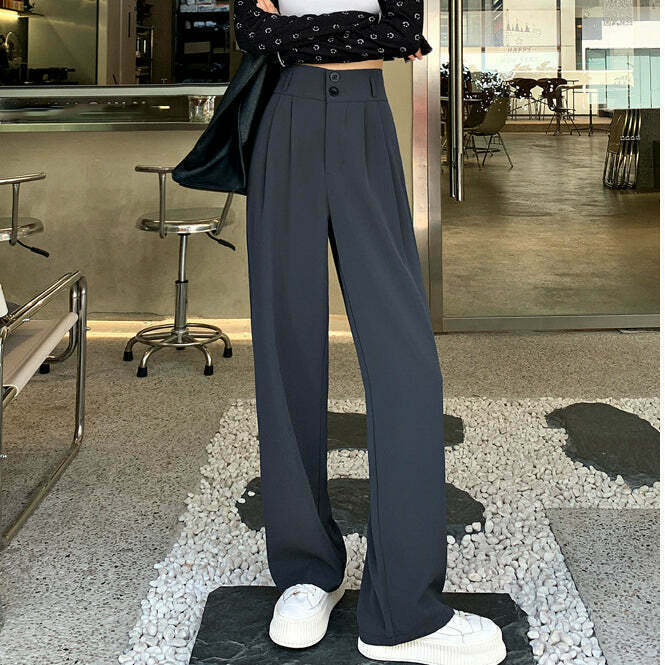 Gen Z Streetwear: Wide Leg High Waist Casual Suit Pants for Y2K Style