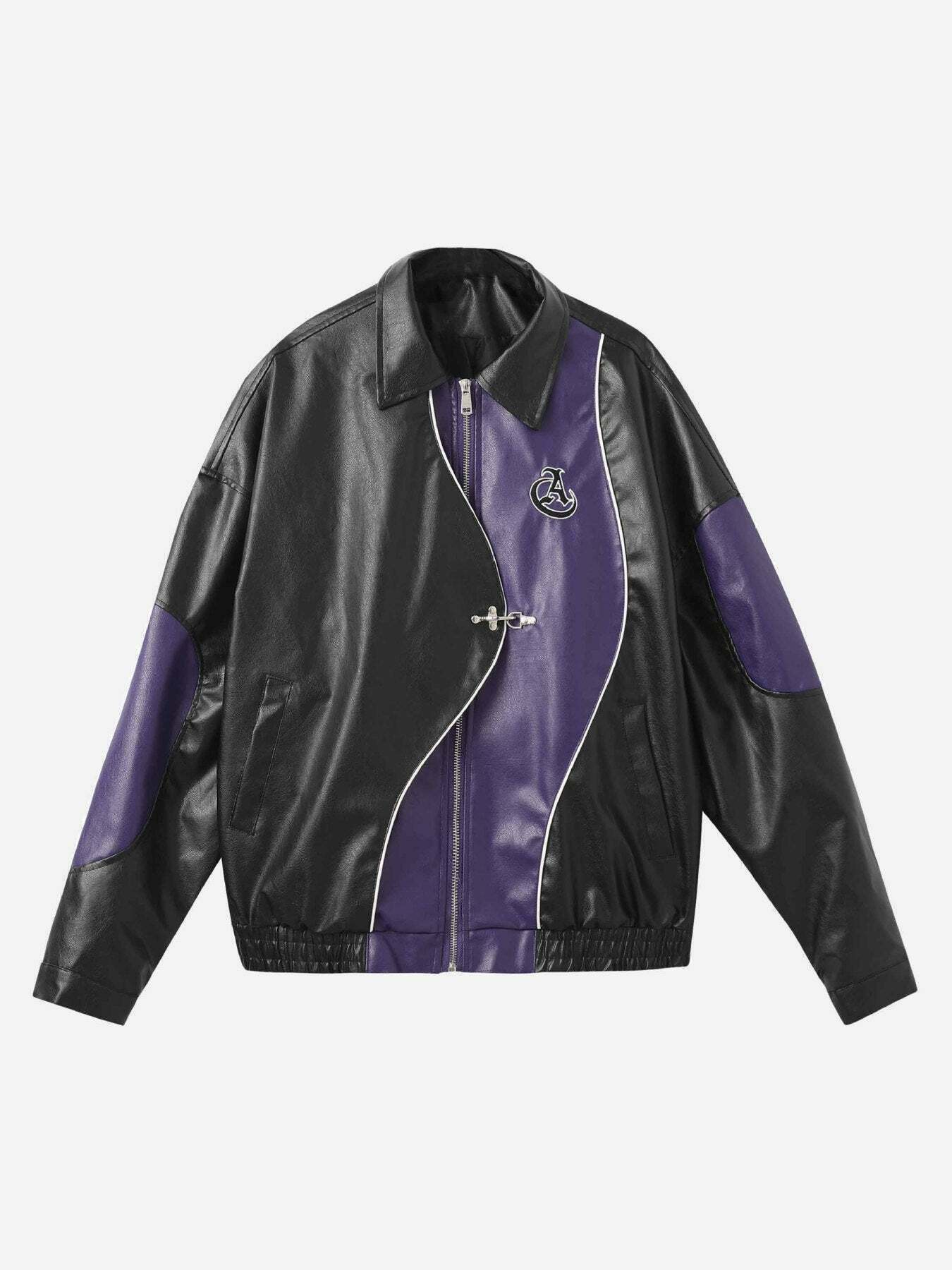 Gen Z Streetwear Y2K Patchwork PU Leather Jacket