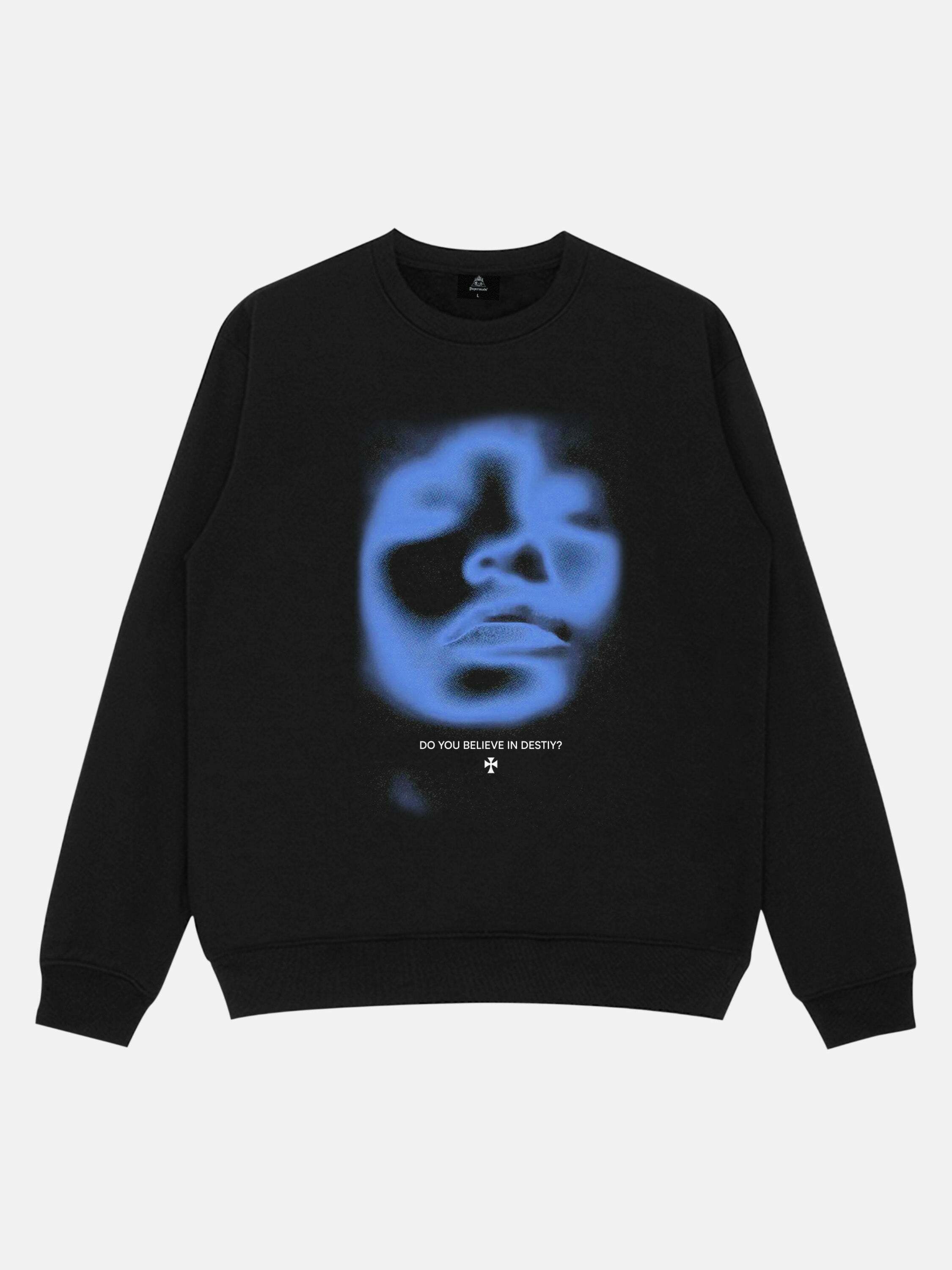 Gen Z Streetwear: Y2K Style Portrait Print Sweatshirt for K-POP Fashion