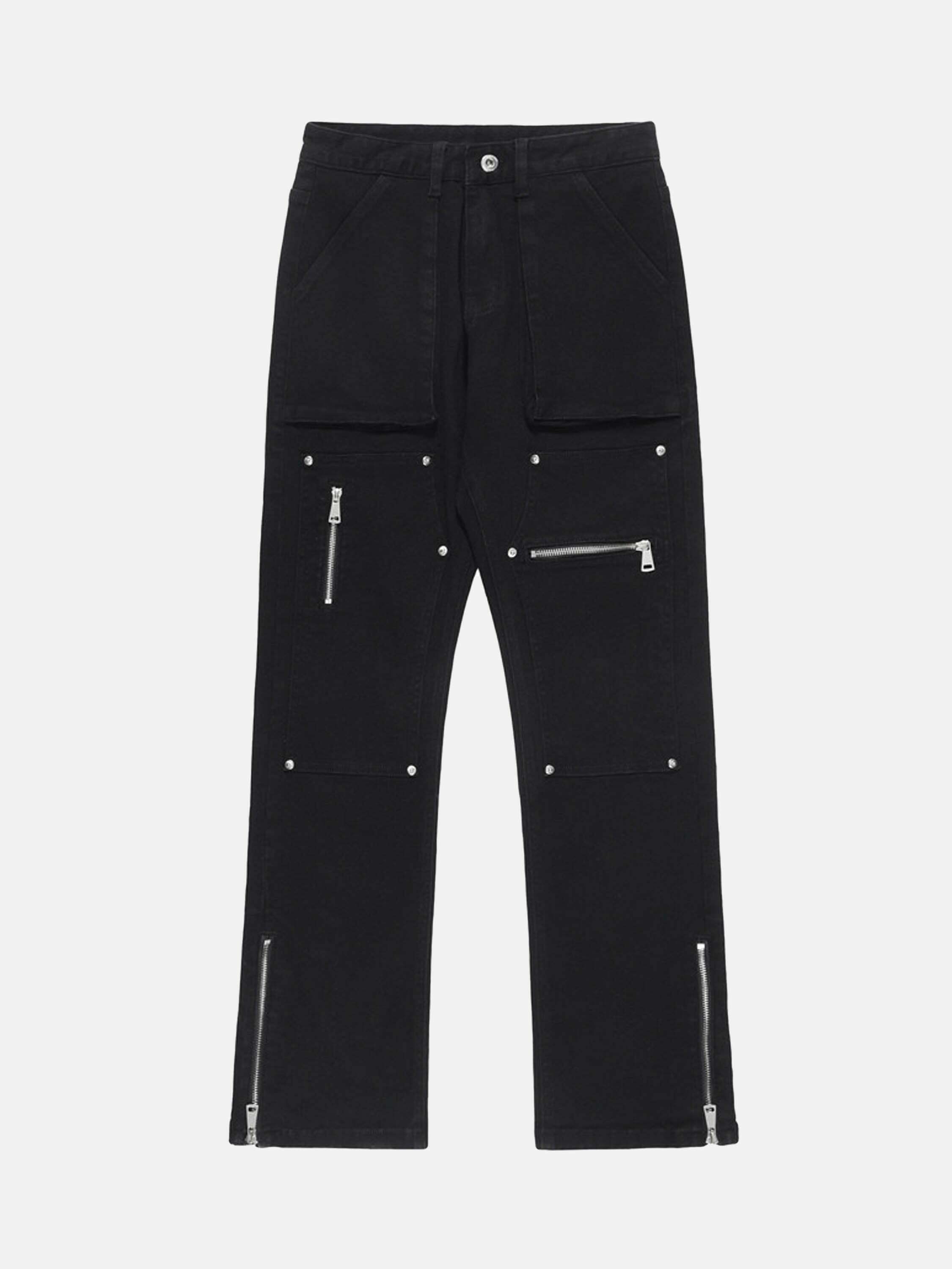 Gen Z Streetwear: Zipper Patchwork Denim Pants for Y2K Style