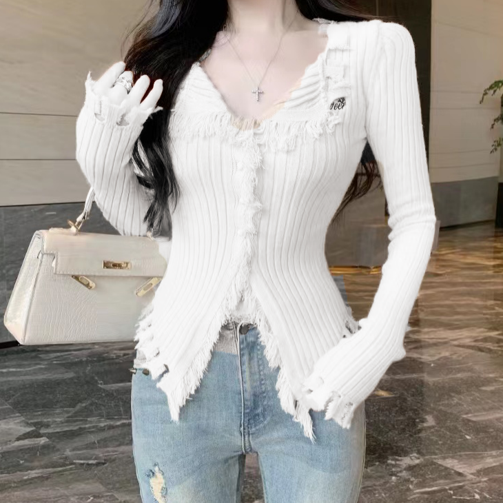 Gen Z Tassel Knit V-Neck Sweater: Irregular Streetwear Cardigan