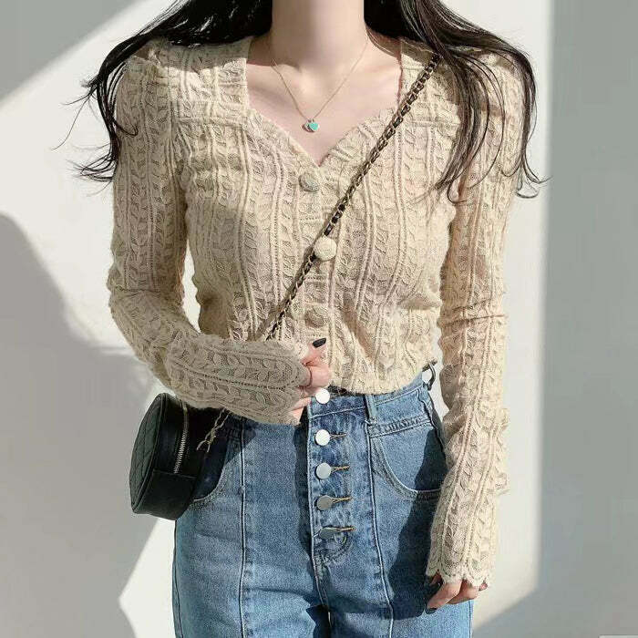 Gen Z Vintage Square Neck Lace Top | K-POP Streetwear Y2K Fashion