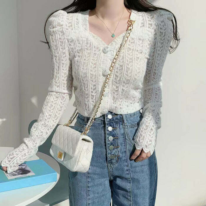 Gen Z Vintage Square Neck Lace Top | K-POP Streetwear Y2K Fashion