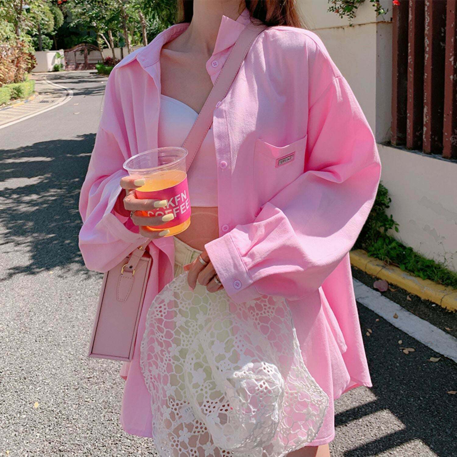 Gen Z Y2K Pink Long-Sleeve Cotton Cardigan for Casual Streetwear