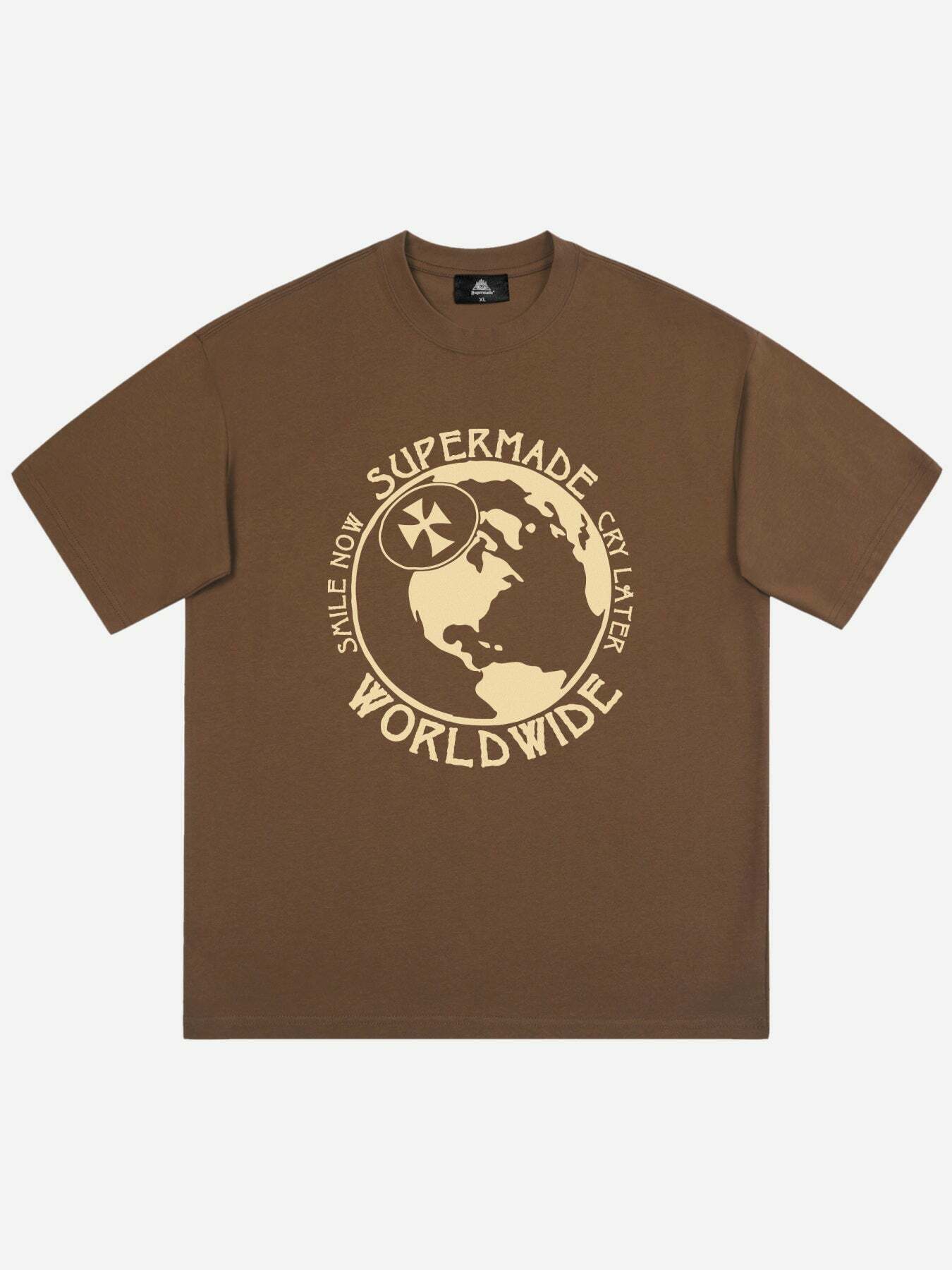 Globe Print Tee: Trendy Gen Z K-POP Streetwear with Y2K Vibe