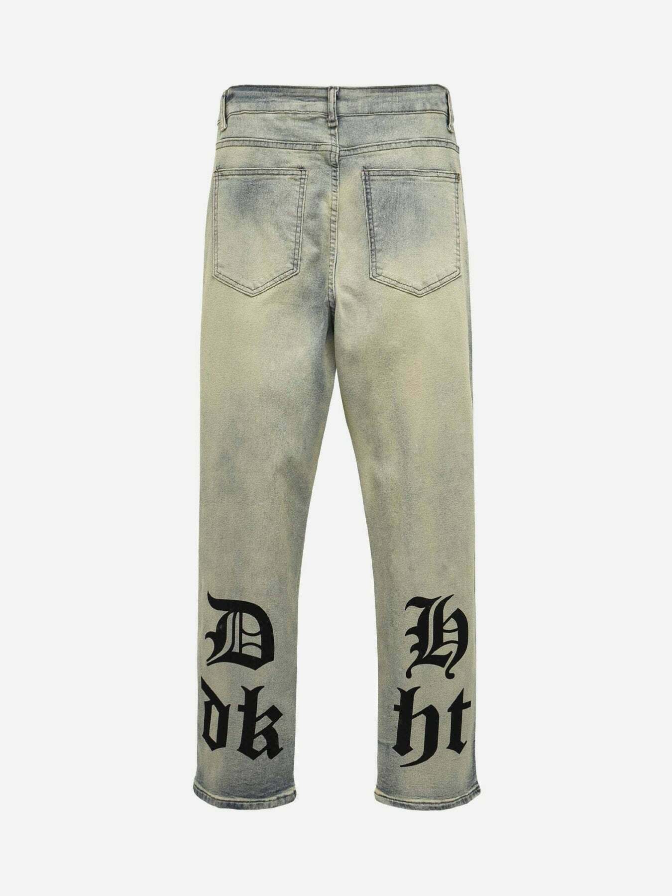 Gothic Letter Print Denim Pants for Gen Z Streetwear Style