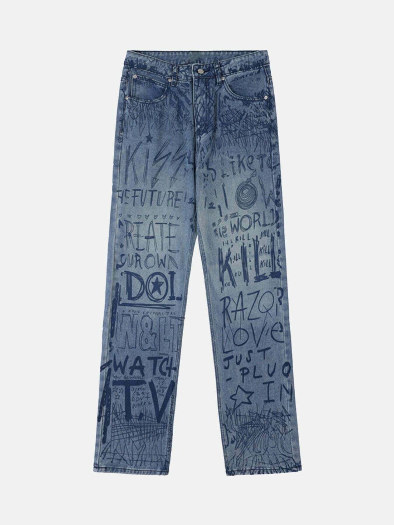 Graffiti Alphabet Hip-hop Jeans for Gen Z Streetwear - 1743