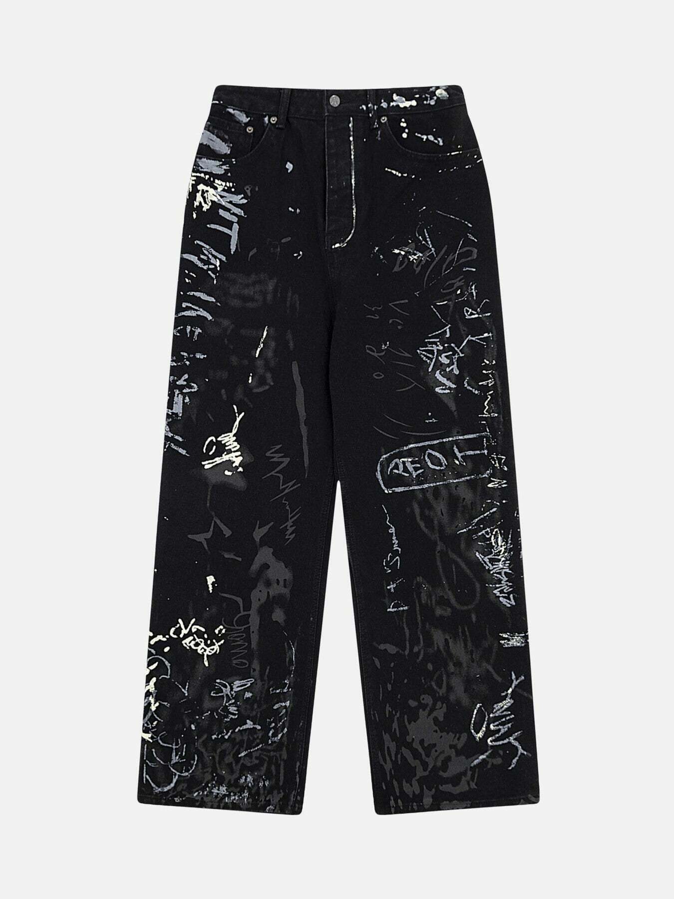 Graffiti Letter Print Jeans for Gen Z Fashion - Vintage Style