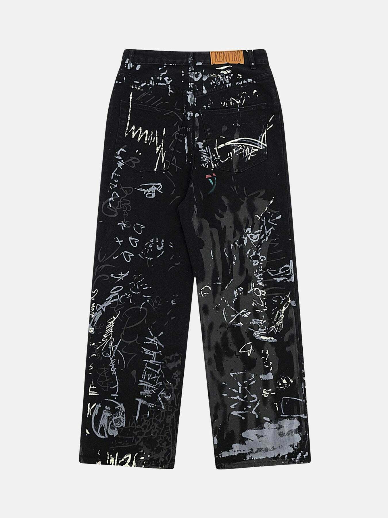 Graffiti Letter Print Jeans for Gen Z Fashion - Vintage Style