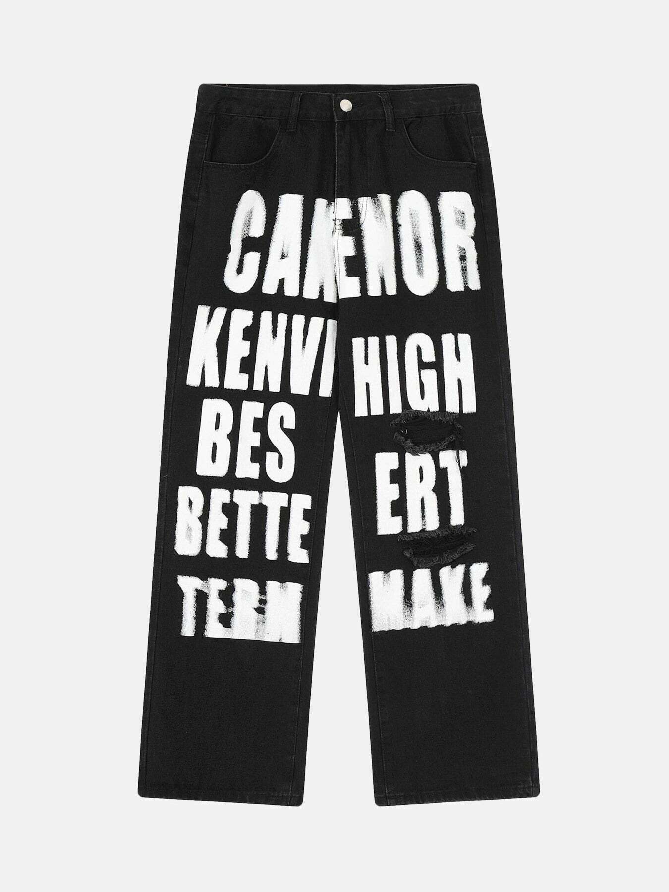 Graffiti Print Gen Z Streetwear Jeans - Trendy Y2K Style