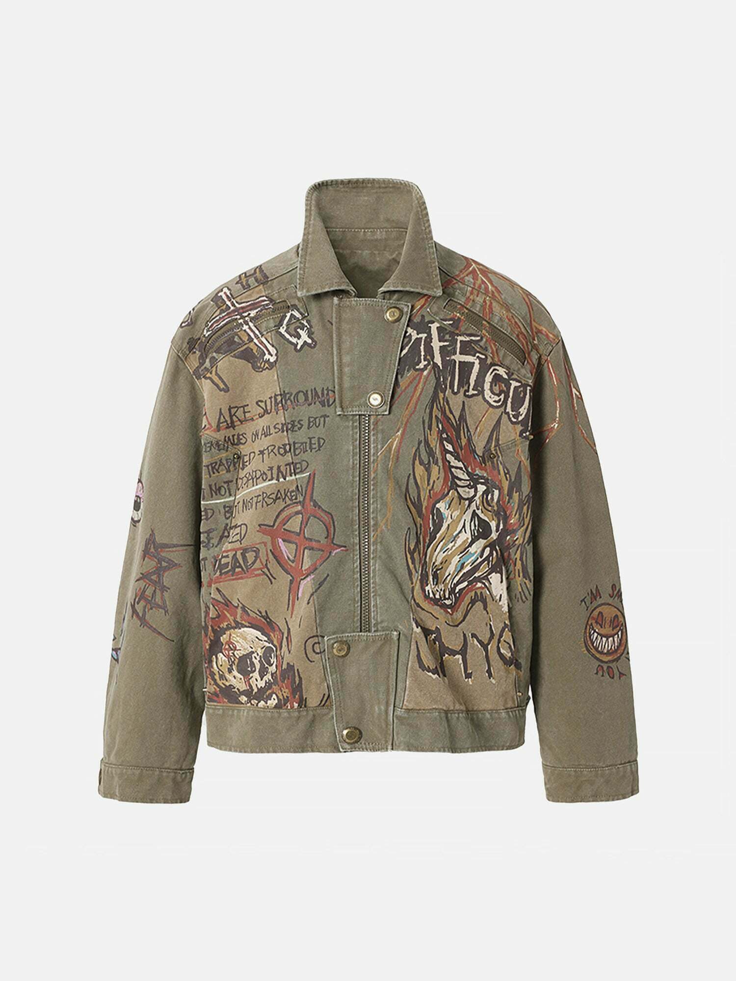 Graffiti Print Hip Hop Denim Jacket - Trendy Streetwear for Gen Z and K-POP Fans