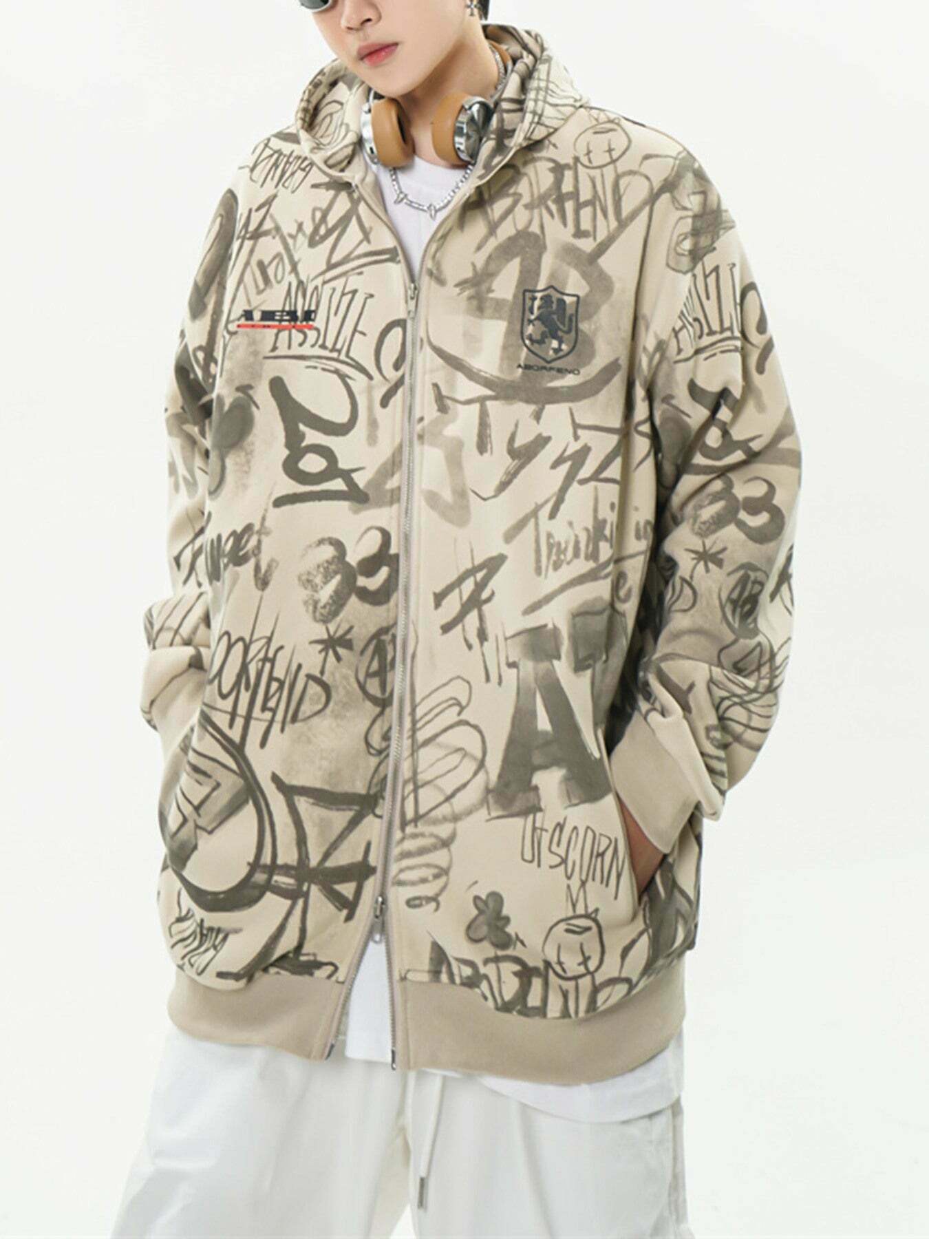 Graffiti Print Hoodie: Trendy Streetwear for Gen Z & K-POP Fans