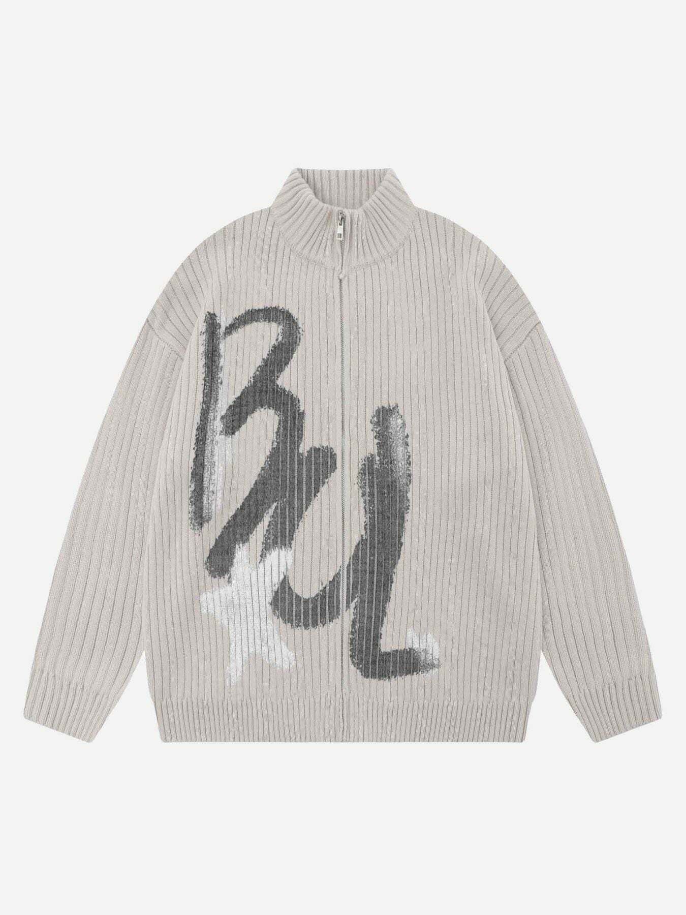 Graffiti Print Vintage Cardigan for Gen Z Streetwear Fashion