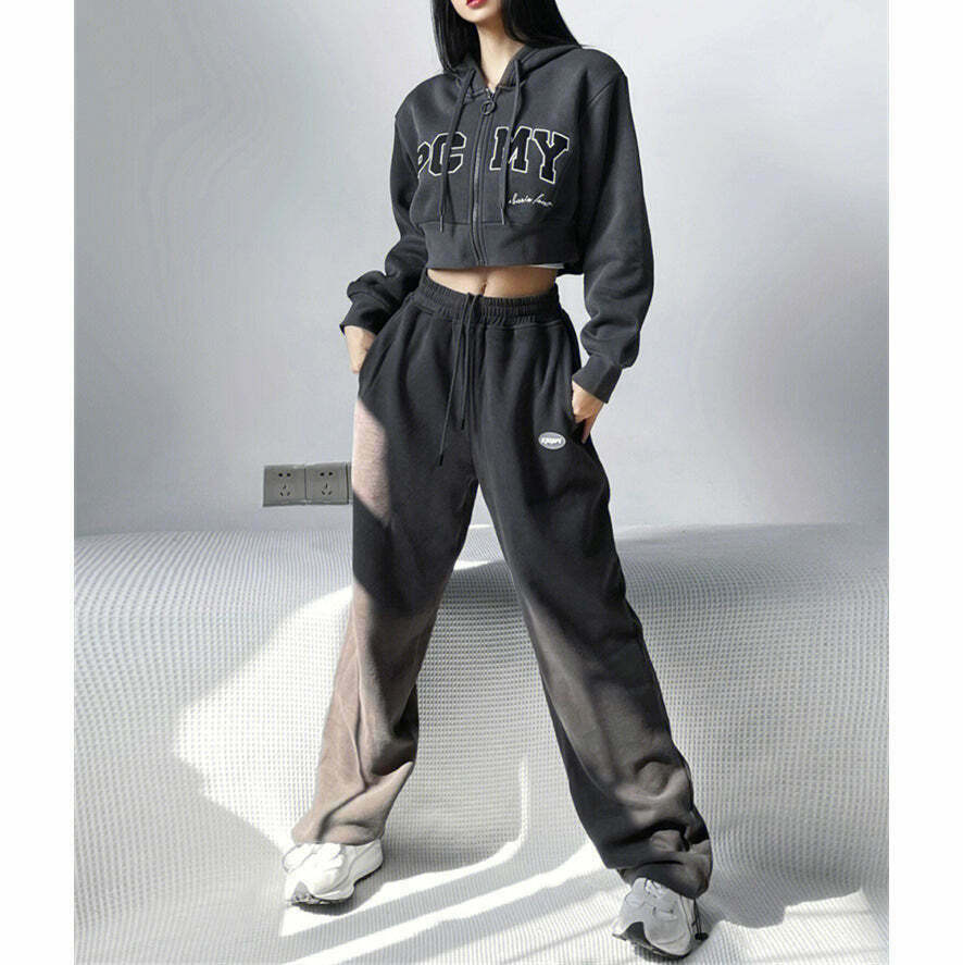 Gray Casual Sports Suit Set | Trendy Gen Z K-POP Streetwear