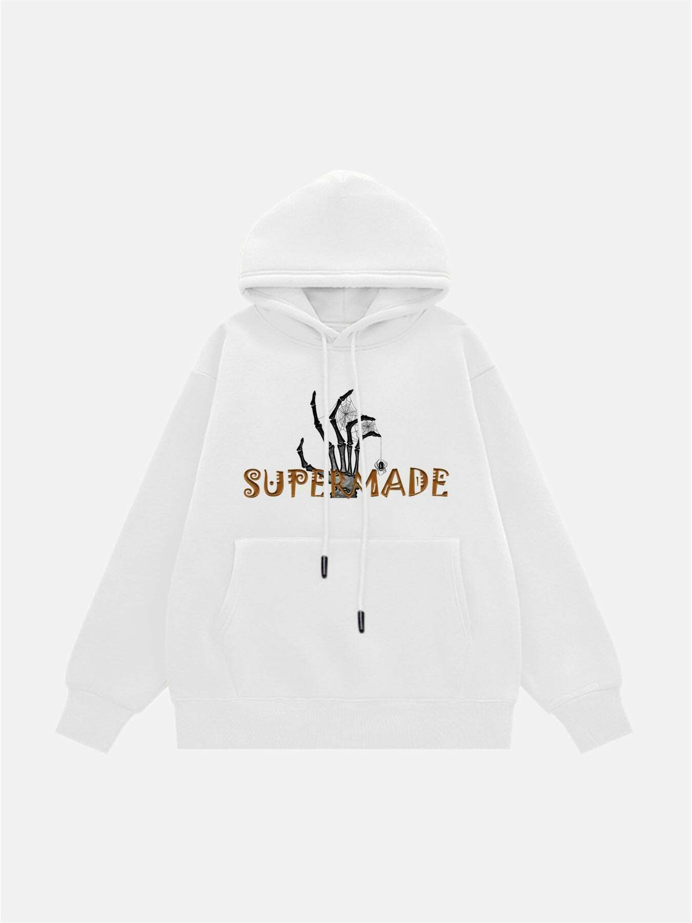 Halloween Spider Web Print Fleece Hoodie for Gen Z Fashion: Y2K Streetwear & K-POP Style