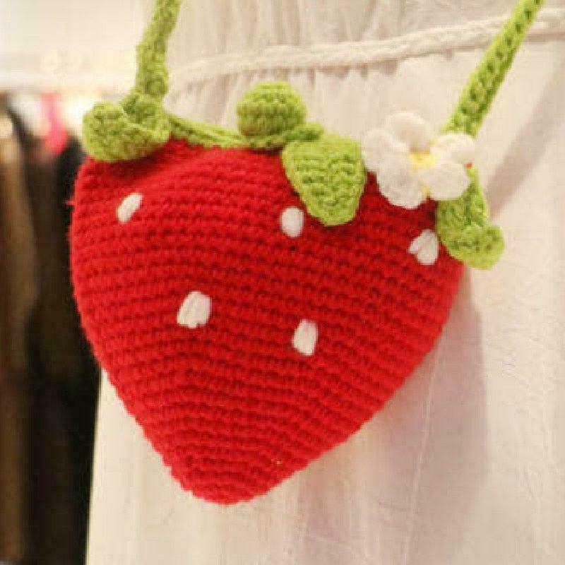 Hand-Crocheted Cotton Strawberry Mini Bag for Gen Z K-POP Streetwear