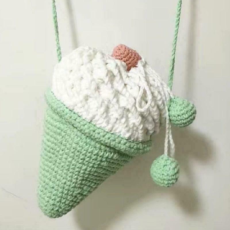 Hand-Crocheted Cotton & Wool Ice Cream Shoppe Mini Bag