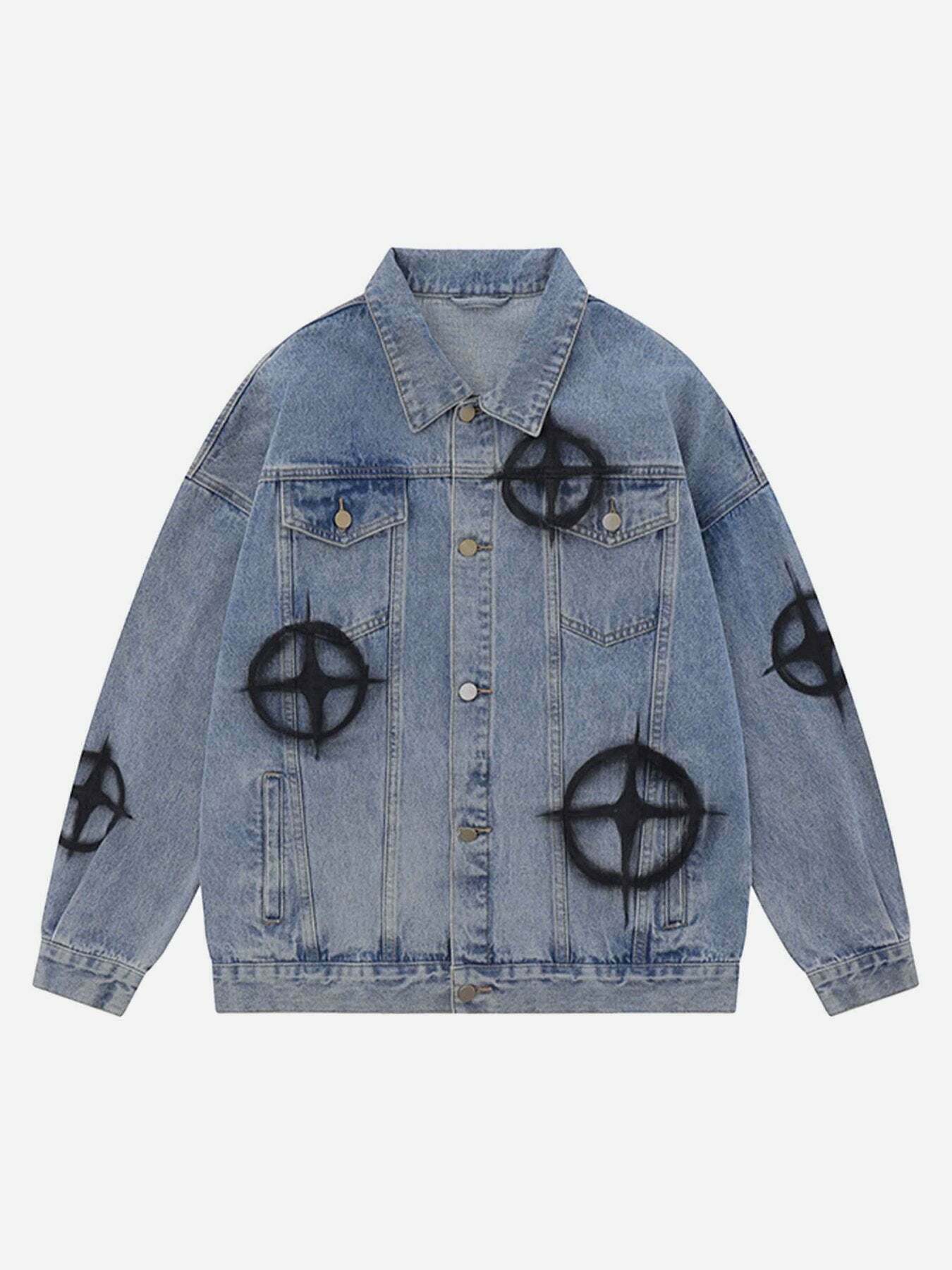 Hand-Painted Denim Jacket: Gen Z K-POP Streetwear for Y2K Fashion