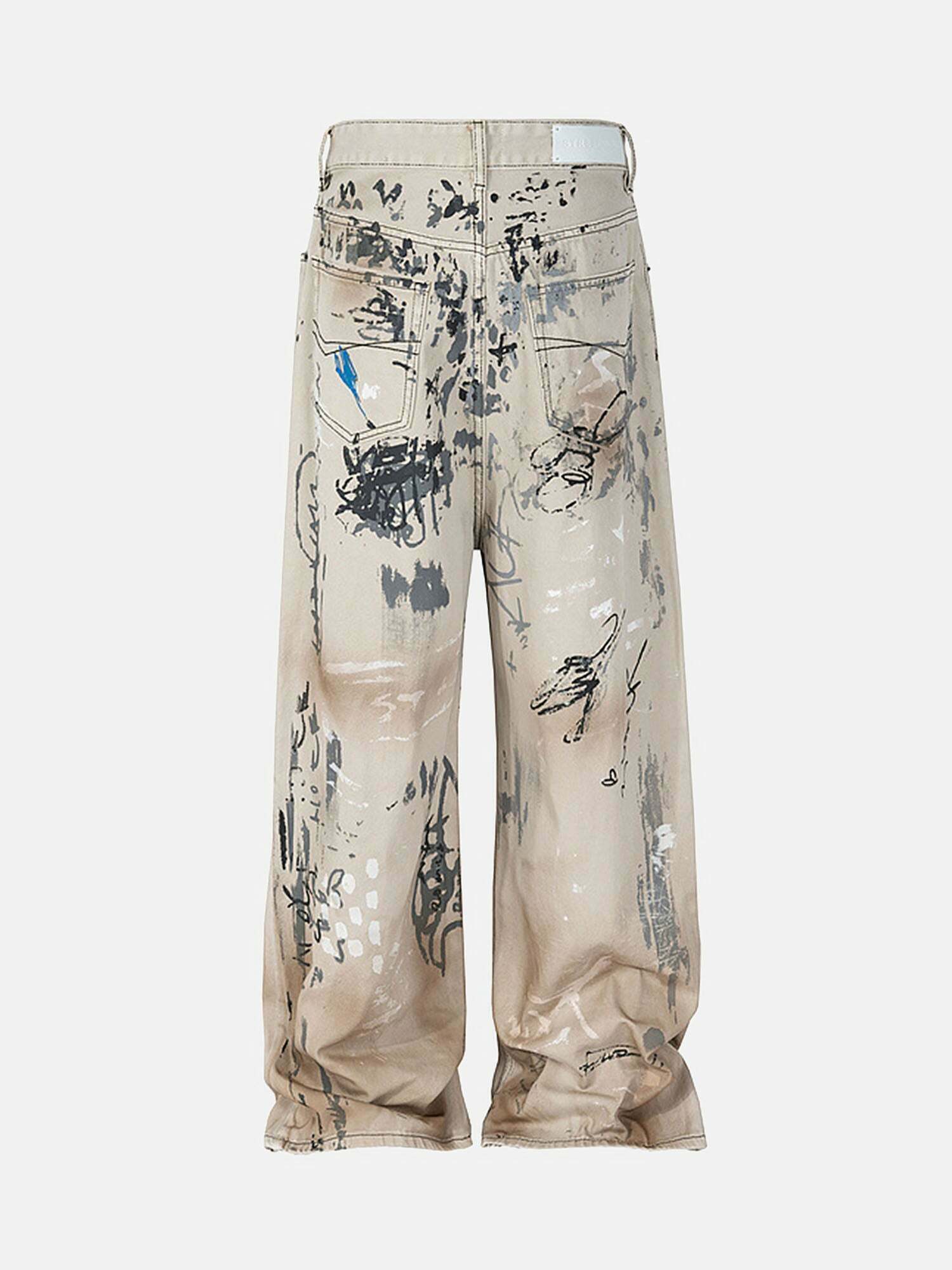 Hand-Painted Graffiti Baggy Jeans for Gen Z Streetwear Style