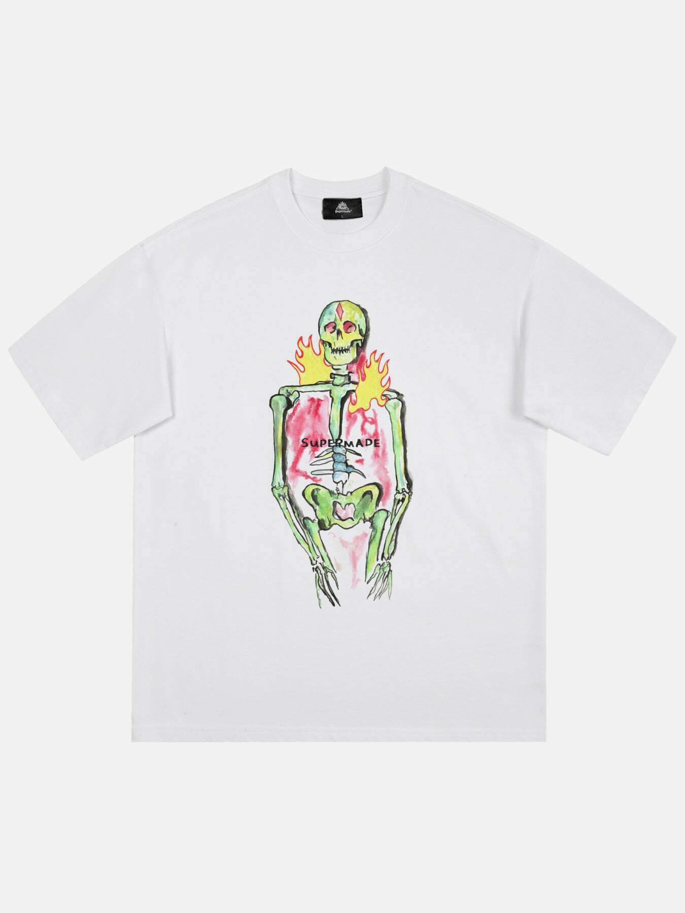 Hand-Painted Skull Print Tee for Gen Z: Y2K Streetwear & K-POP Fashion