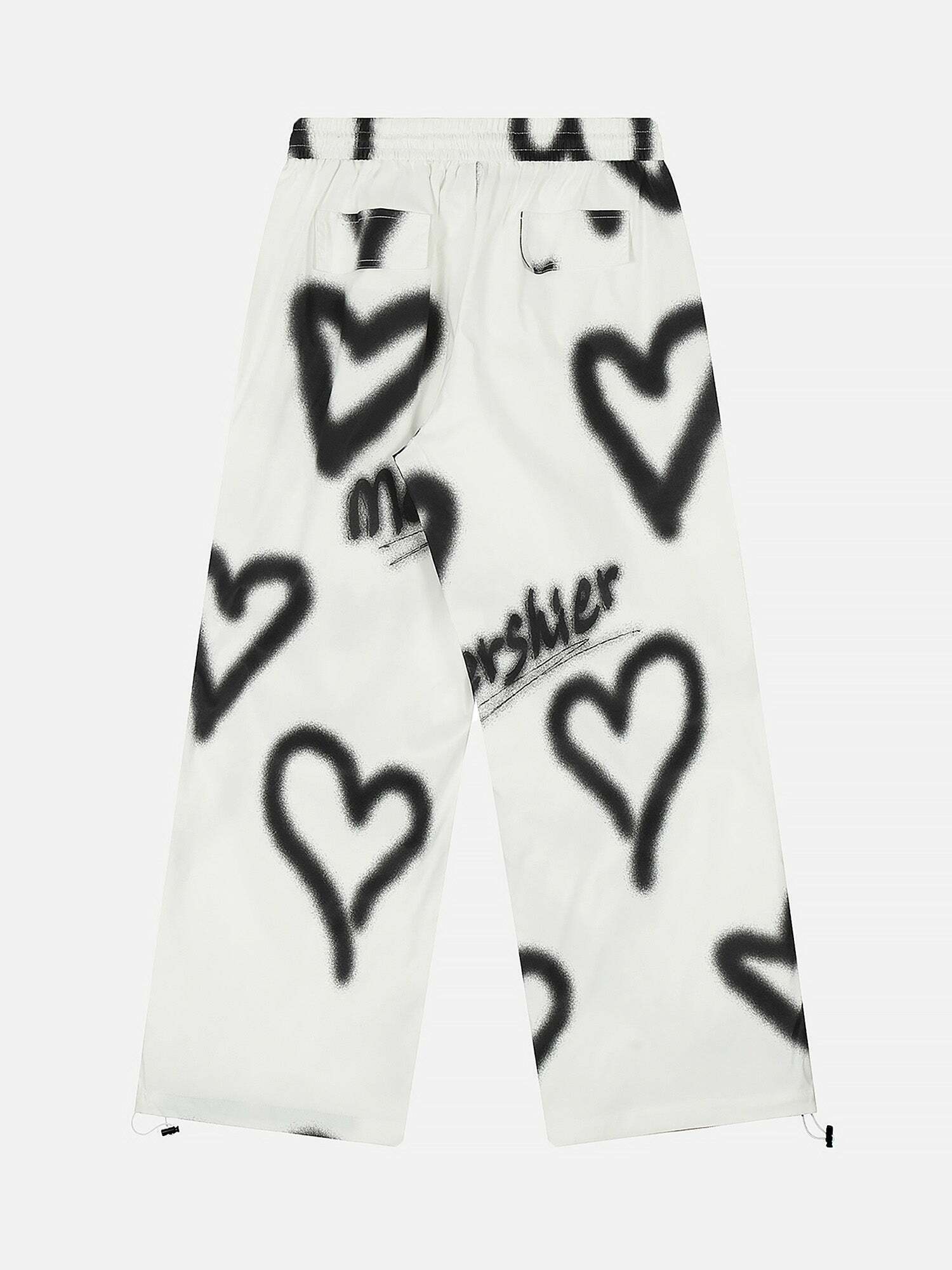 Heart Graffiti Lace-Up Pants for Gen Z Streetwear Fashion