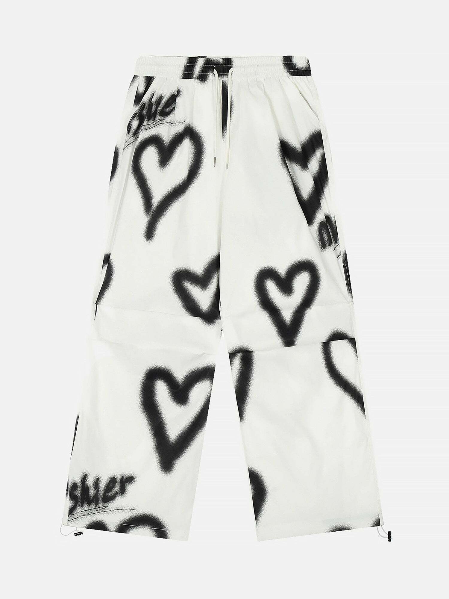 Heart Graffiti Lace-Up Pants for Gen Z Streetwear Fashion