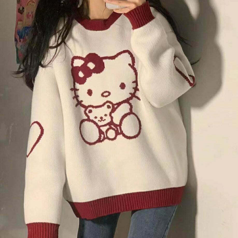 Hello Kitty Knit Sweater: Soft Y2K Streetwear for Gen Z Fashion