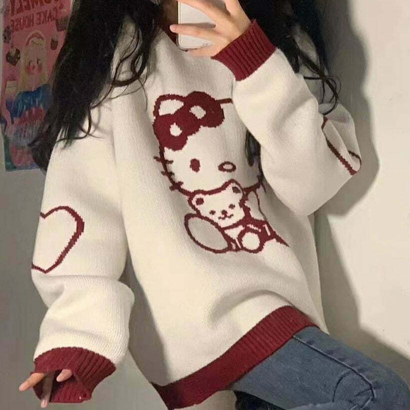 Hello Kitty Knit Sweater: Soft Y2K Streetwear for Gen Z Fashion