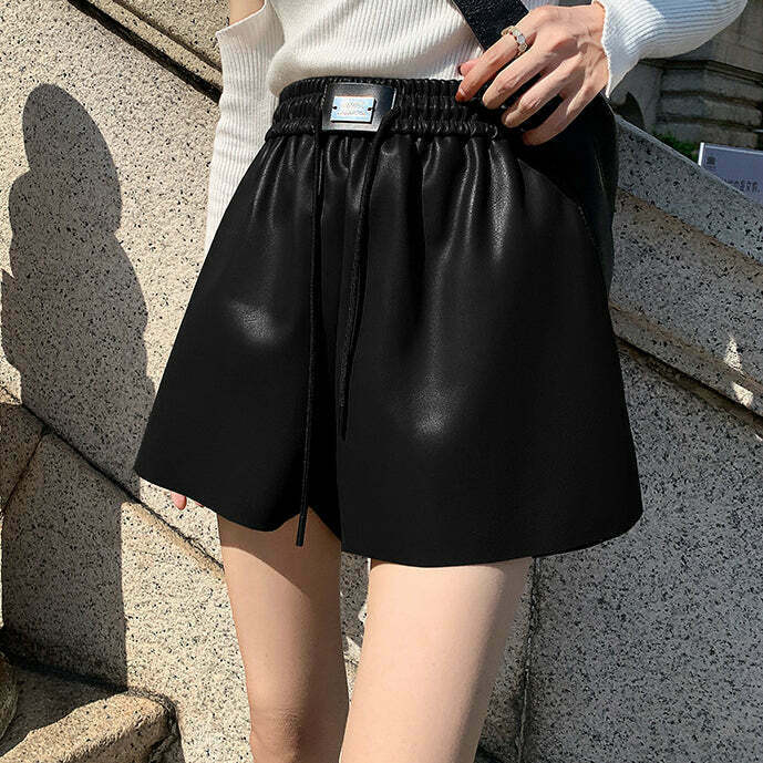 High Waist A-Line PU Leather Short Boots Overalls for Gen Z Streetwear & K-POP Fashion