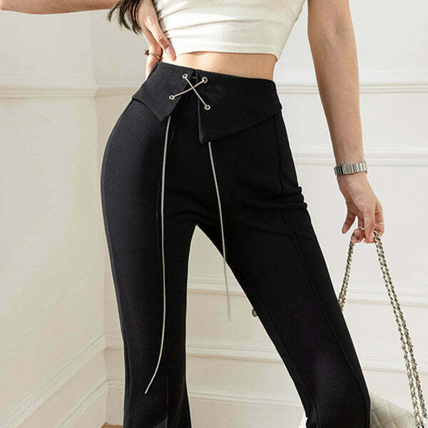 High Waist Black Stretch Suit Trousers for Gen Z Fashion: K-POP, Streetwear, Y2K