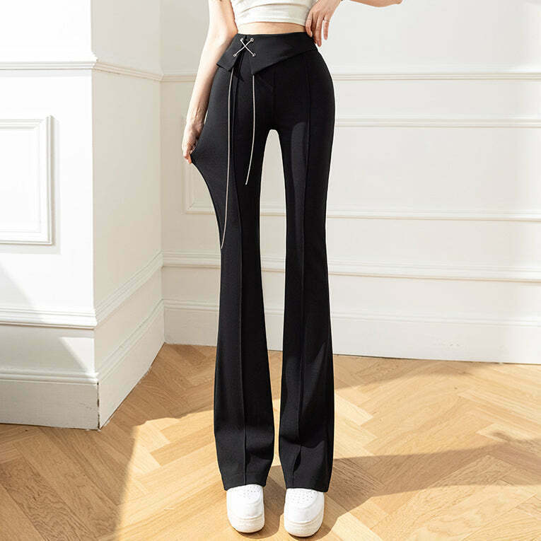 High Waist Black Stretch Suit Trousers for Gen Z Fashion: K-POP, Streetwear, Y2K